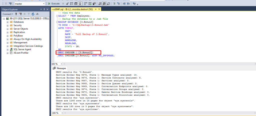 Running DBCC CHECKDB Command  To Check Database For Corruption