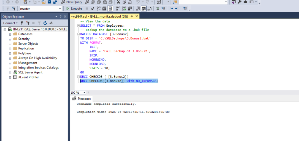 Running DBCC CHECKDB with NO-INFOMSGS
