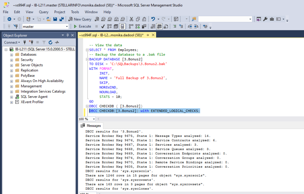 Running DBCCC CHECKDB WITH EXTENDED LOGICAL CHECKS