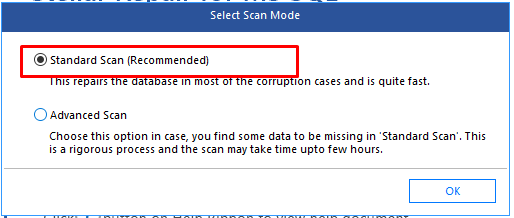 Selecting Scan Mode in Stellar Repair for MSSQL