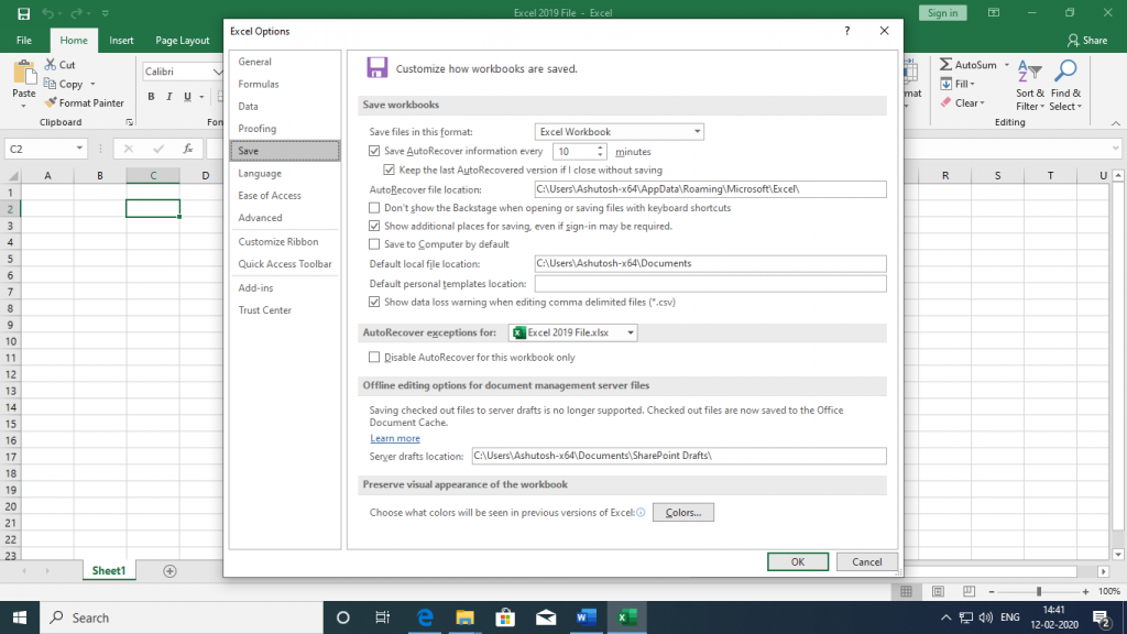 Access Excel Options from the File menu, navigate to Save, enable Save AutoRecover with specified minutes and location, and ensure the Disable AutoRecover for this workbook only box is unchecked.