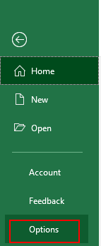 Microsoft Excel - Home Options