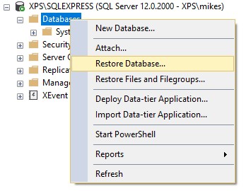select Restore Database