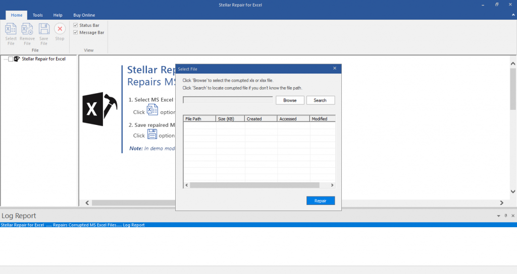 Image of Stellar Excel Repair software start screen.
Click on Select File -> Browse
