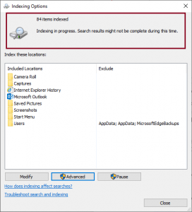 ms outlook rebuild index