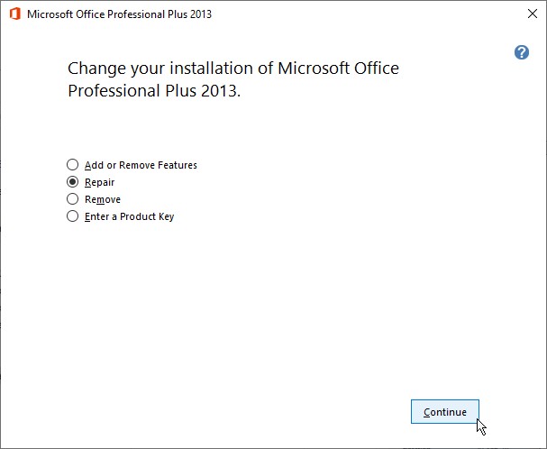 إصلاح تثبيت MS Office لإصلاح مشكلات Outlook