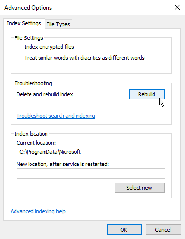 Click ‘Rebuild’ and then click ‘OK’