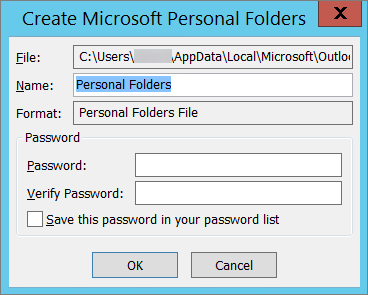 Create microsoft personal folder