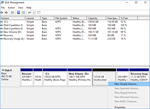 Disk Management window