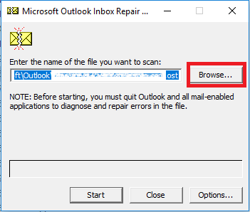 Press Browse to Start scan the PST File