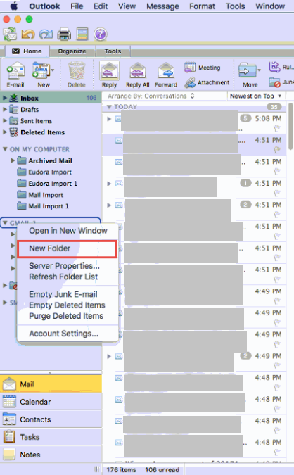 In Outlook 2016 for Mac, right-click Gmail folder, select New Folder.