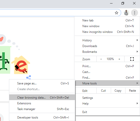 Screen showing the checkbox settings for clearing the browsing data from Google Chrome