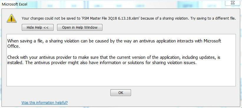 Example of Antivirus conflict with Microsoft Excel