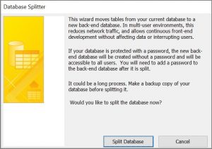 Access database splitter wizard