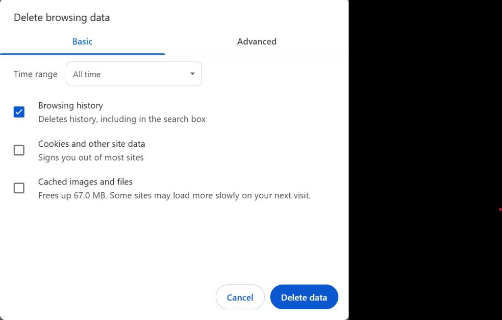 Click Delete browsing data