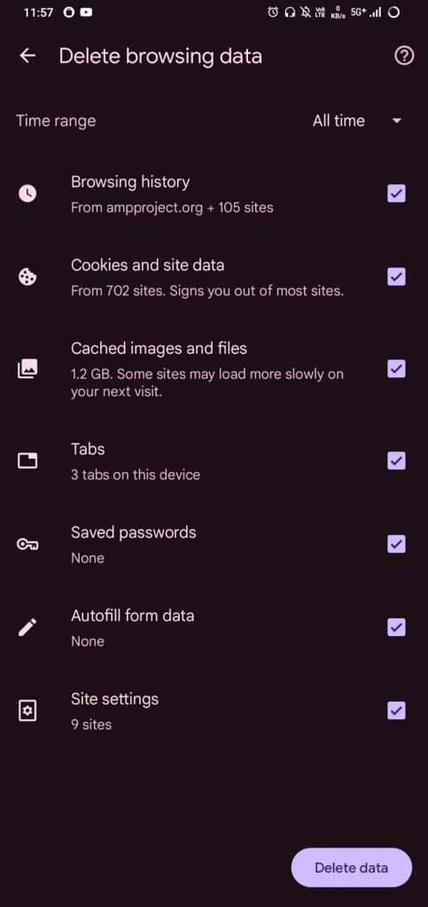 Delete browsing data