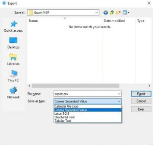 select csv filename in export window