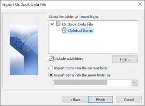 Import outlook deleted items items
