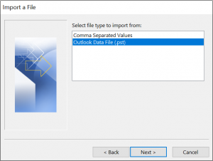 Import Outlook pst data file