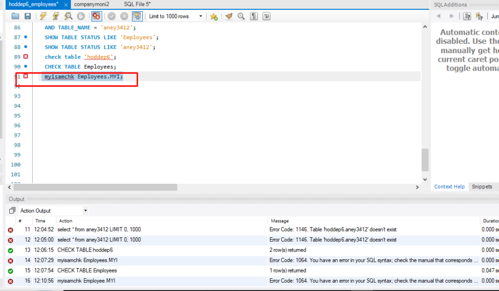 check and manage corruption in tables created with MyISAM