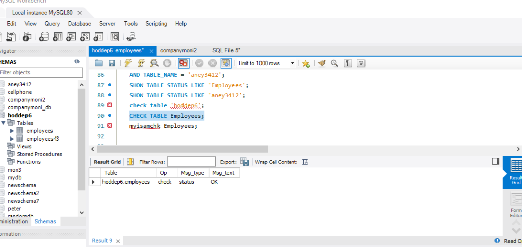 To check corruption in MySQL database