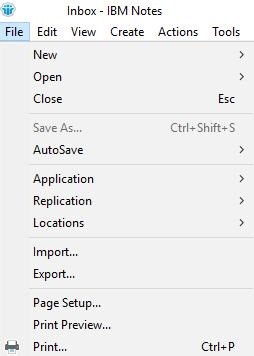 Open file menu from IBM Notes interface