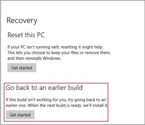 Revert to Windows 10 previous build