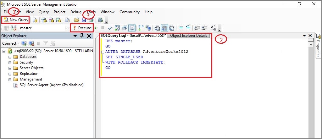 Object Explorer Window to execute new query