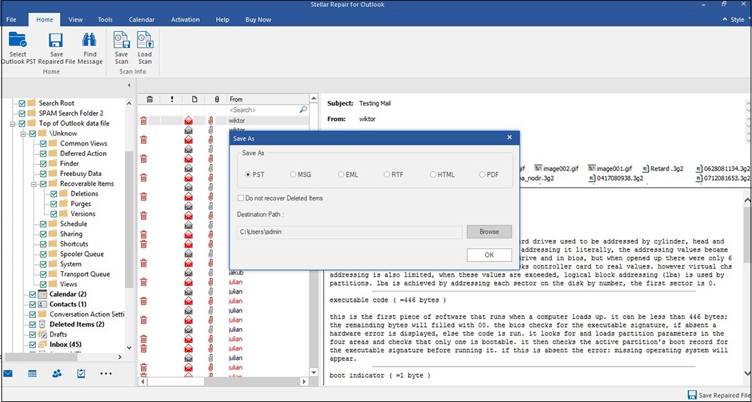 Retrieve Missing Or Deleted Contacts Calendar Other Outlook PST Data