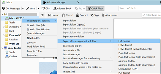 Export Thunderbird folder to EML format after restart.