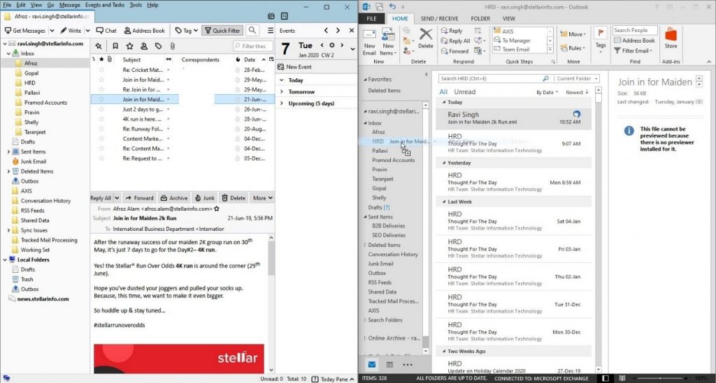 Drag and drop Thunderbird email files to Outlook folder