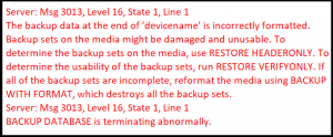 SQL Server error message 3013