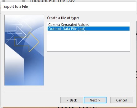 select Outlook data file (.pst) from the options