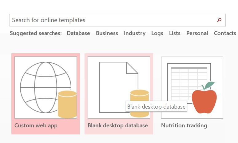 Click on 'Blank desktop database'