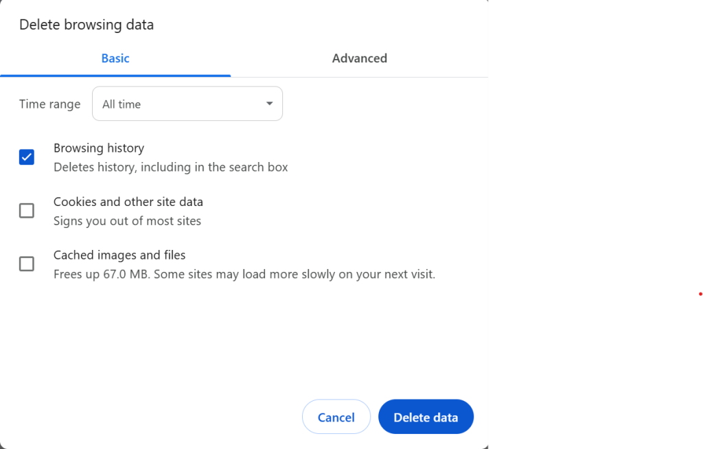 Click Delete browsing data