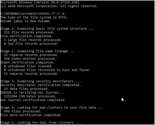 Run CHKDSK command in the Command Prompt window