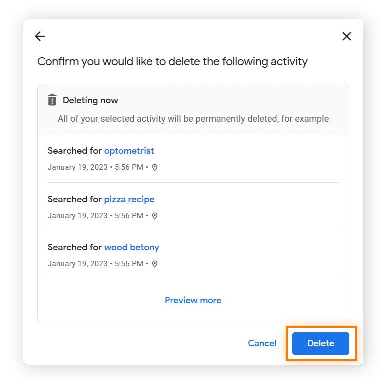 Click Delete to confirm