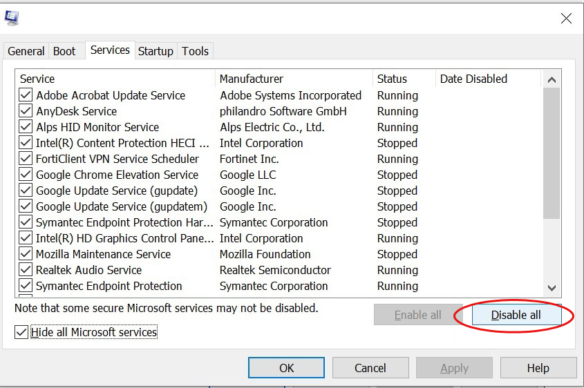 Disable all Microsoft Services