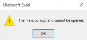 Excel file is corrupt and cannot be opened message
