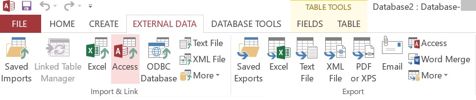 Under the External Data tab and choose Access from the Import & Link menu.