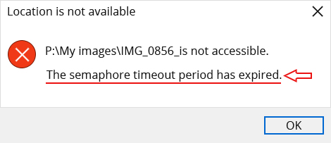 "Semaphore timeout period has expired" error occurs on trying to taccess a portable device