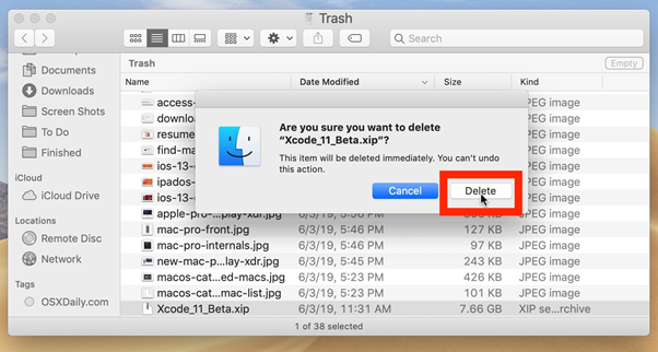 Image1: Deleting Trash files in Mac