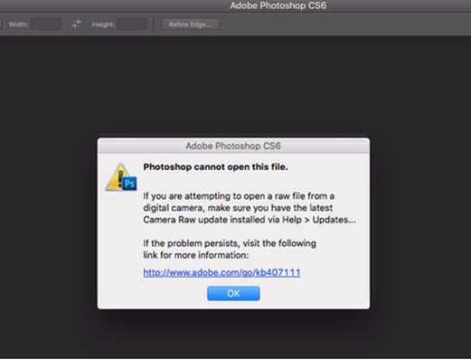 خطأ Photoshop لا يمكن فتح ملف CR3