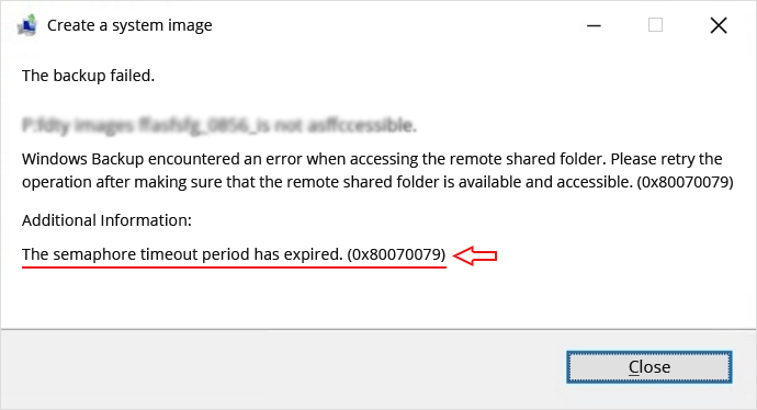 The semaphore timeout period has expired. (0x80070079) error occurs on trying to take the backup of the system