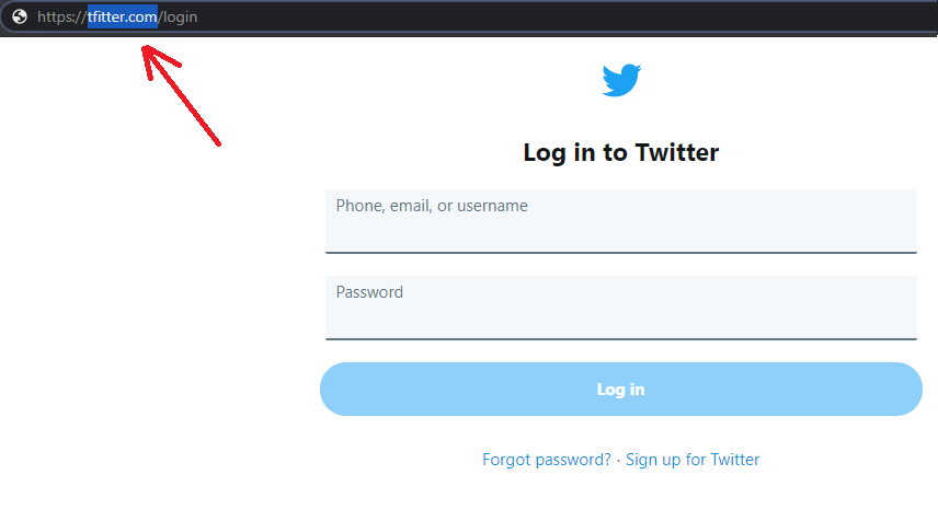 A Landing Page with Fake Twitter URL