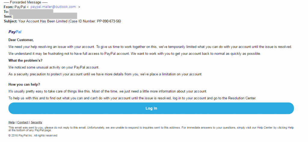 A Phishing Email Impersonating PayPal