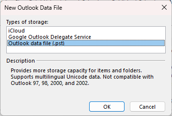 Choose Outlook data file (.pst