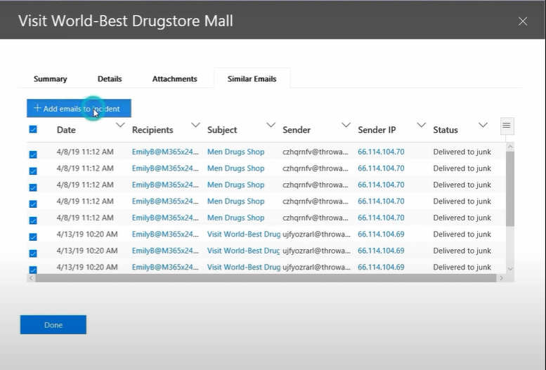 Assigning suspicious emails to incident