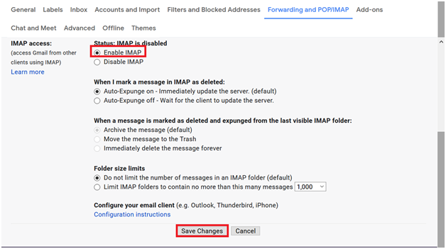 enable imap access in gmail