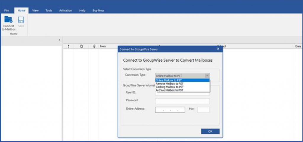 stellar converter for groupwise software main screen